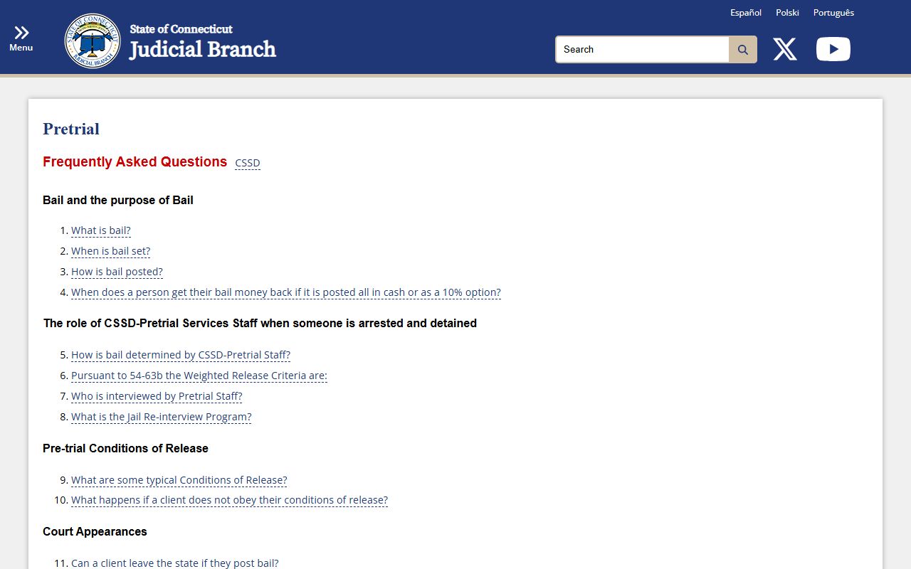 Connecticut Judicial Branch bail FAQ for bond and release after a Stamford County arrest